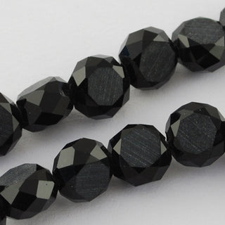 Frosted Glass Bead Strands, Faceted, Flat Round, Black, *See Drop Down for Size Options.