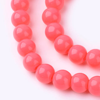 Glass Beads.  Round,  Fun Pink , 8mm; Hole: 1.3~1.6mm, *Approx 50 Beads