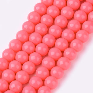 Glass Beads.  Round,  Fun Pink , 8mm; Hole: 1.3~1.6mm, *Approx 50 Beads