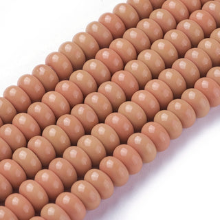 Opaque Solid Color Glass Beads Strands, Rondelle, Sandy Brown, 8x 4mm, Hole: 1.5mm, *Approx 90 Beads.