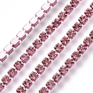 Electrophoresis Brass Rhinestone Strass Chains, Rhinestone Cup Chains,  Light Rose, 2mm;  (Sold by the Foot)