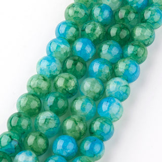 Two Tone  Crackle Glass Round Bead Strands, (Teal and Turquoise), 8~9mm, Hole: 1mm; about 54 Beads Per strand