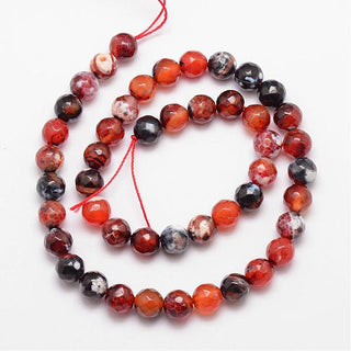 Agate (Faceted Rounds) Fire Agate in Nat. Chocolate Shades  (16" strand) (8mm Size.  Approx 50 Beads)
