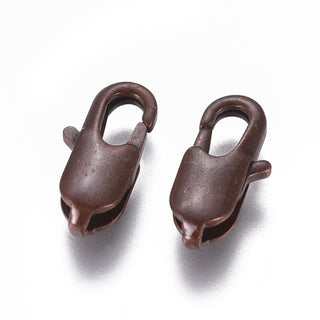 Brass Lobster Claw Clasps, Deep Brown Color, Nickel Free, 14x7x3mm, Hole: 2.5x5mm *(Packed 2)
