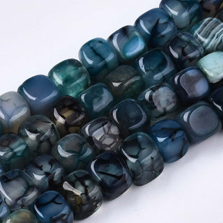 Agate Beads, Striped Agate, Cube, Blue, Approx 8mm, Hole: 1mm, about 50pcs/strand, 16''(41cm)