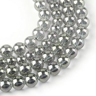 Electroplate Glass Beads Strands, Pearl Luster Plated, Round, Aqua/ Gray, 6mm, Hole: 1mm; about 136pcs/strand, 29.1"