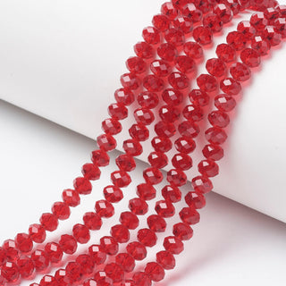 Crystal (Chinese) *Faceted Rondelle  (Red)   4 x 3mm.   Approx 145 Beads on an 18" Strand.