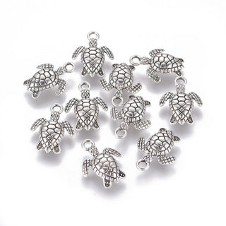 Turtle Alloy Charms, Antique Silver, 16x13x3mm, Hole: 1mm   (Sold Individually)