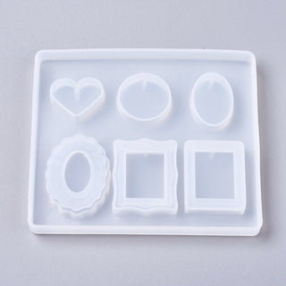 Pendant Silicone Molds, Resin Casting Molds, For UV Resin, Epoxy Resin Jewelry Making, Rectangle & Heart & Oval & Flat Round, White, 90x80x7.5mm. Sold Individually.