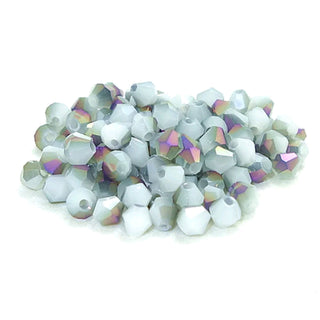 Bicone. Electroplate "Creamy Base Bisque/Light Cyan" Glass, Faceted, Half Rainbow Color Plated, Grade AAA,  AntiqueWhite, 3mm, Hole: 0.5mm; about 110pcs/strands, 13"