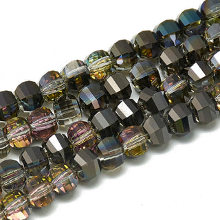 Electroplate Glass Beads Strands, Rainbow Plated, Faceted, Rondelle(ish), 6x5x5mm, Hole: 1mm; about 100pcs/strand