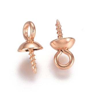 304 Stainless Steel Screw Eye Pin Peg Bails, Rose Gold Plated, 10x5mm, Hole: 2mm, Pin: 1.2mm.   (Packed 10 Bails)