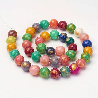 Natural Mashan Jade (mixed Colors each with Gold Powder) * Round  (6mm).  Approx 60 Beads.