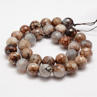 Faceted Natural Fire Agate Beads Strands, Round, Natural, 12mm, Hole: 1.5mm;about 30~32pcs/strand, 14"(35.6cm)