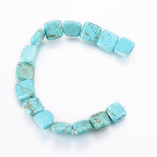 Natural Sinkiang Turquoise Beads. Dyed, Square, Cyan, 9.5~10x9.5~10mm, Hole: 1mm, (Approx 15 Beads on a 6 inch strand)