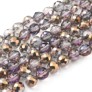 6mm Faceted Round Crystals *Half Electroplated  over Clear/ Half Golden  Crystal  (approx 90 beads per 20" Strand)