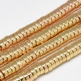 Electroplate Non-magnetic Hematite Beads Strands, Heishi Beads, Flat Round/Disc, Light Gold Plated, 6x2mm, Hole: 2.5mm, about 175pcs/strand,