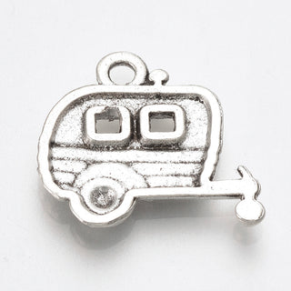 Camping Van/Caravan/RV/ Camper Shape Charm, Cadmium Free & Lead Free, Antique Silver, 17x18x2mm, Hole: 1.5mm;  (See Drop Down for Package Options)