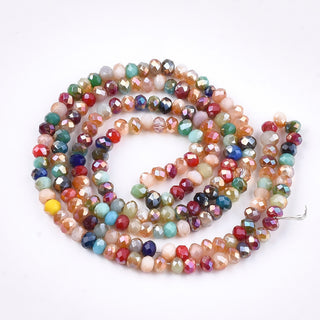 Crystal (Chinese) *Faceted Rondelle  (Electroplated Mixed Colors)   3 x 2 mm.   .5mm hole.  Approx 190 Beads on an 18" Strand.