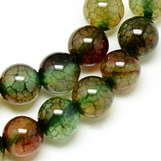 Agate (8 mm Size Rounds) Dragons Vein in Natural Olives. (16" strand- Approx 50 Beads)