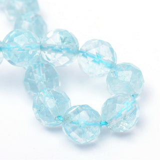 Natural Aquamarine Faceted Quartz Crystal  ( 9.5-10 mm Rounds).  16" Strand (approx 38 Beads)