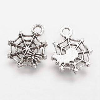 Spider Web Charm.  Antique Silver Color Metal, 17x13.5x2mm, Hole: 2mm  Sold Individually.