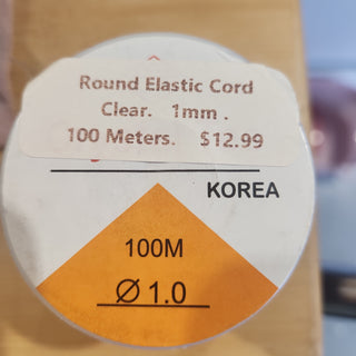 Round Elastic Cord.  100 Meters.    Clear .08mm.