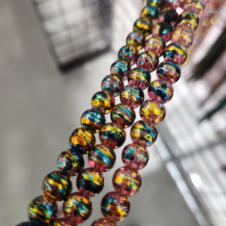 Drawbench Glass Round (Clear Pink with Multi Color)  15" strand (8 mm Beads)