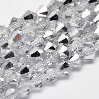 Crystal Electroplate Bicone Glass Faceted Bead Strands, Half PLATIMUM Plated, Grade AA, Platinum Plated, 3x3mm, Hole: 1mm