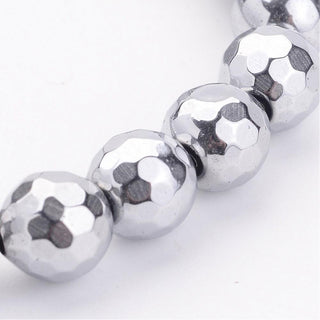 Non-Magnetic Hematite Beads Strands, Grade AA, Faceted, Round, Platinum Silver Plated, Size: 8mm in diameter, hole: 1mm, Approx 50 Beads.