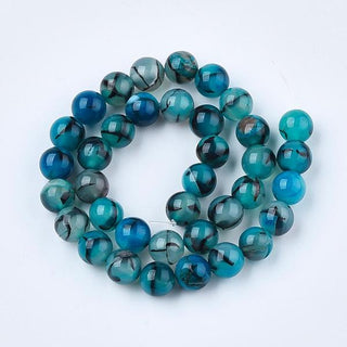 Agate (10 mm Size Rounds) Dragons Vein in Bold  Blue (16" strand- Approx 40 Beads)