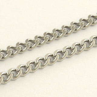 304 Stainless Steel Curb Chain,  Faceted, Stainless Steel Color, 6x4x1mm;  Sold by the Foot.