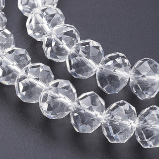 Glass Beads, Faceted, Rondelle, (Clear), 14 x 10 mm, Hole: 1mm.  (Approx 30 Beads/ Strand)