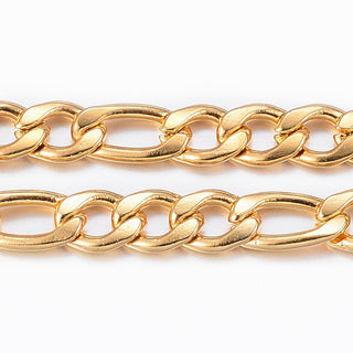 304 Stainless Steel Figaro Chains, Unwelded, Real 18K Gold Plated, 5.5~8x4x0.8mm *Sold by the Foot