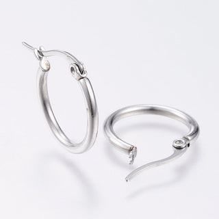 304 Stainless Steel Hoop Earrings, Hypoallergenic Earrings, Ring Shape, Stainless Steel Color, 12 Gauge, 24~26x2mm, Pin: 0.7x1m.  (One pair)