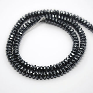 Non-magnetic Hematite Beads Strands, Faceted Rondelle, Black, 6x3mm, Hole: 1mm; about 155pcs/strand, 15.7"