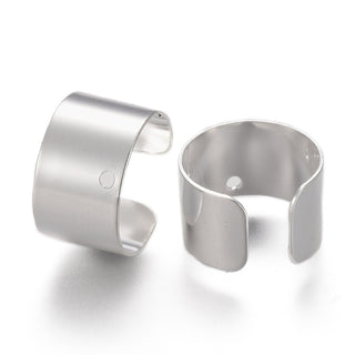 304 Stainless Steel Ear Cuff Findings, with Hole, Silver, 10x9x6mm, Hole: 0.9mm  (Packed 5 Ear Cuffs)