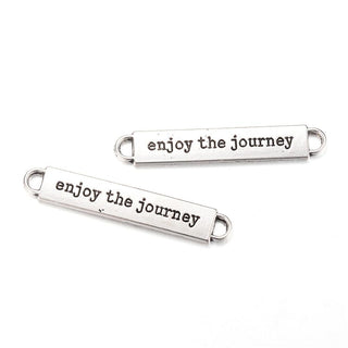 Link/ Connector "Enjoy the Journey"  Rectangle,  Antique Silver, 50x8.5x2mm, Hole: 2.5x4mm