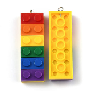 RAINBOW (Opaque Acrylic) "Building Block Style Pendant.  51.5x16x8mm, Hole: 2mm.  Sold Individually