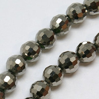 Glass (Faceted) *6mm Round.  Full Electroplated Grey.  approx. 100 beads per strand.