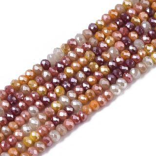 Electroplate Glass Beads Strands, AB Color Plated, Faceted, Rondelle, Lustered Mixed Shades of Ruddy Earthy Tones, 3x2.5mm, Hole: 0.7mm, about 190 Beads/ Strand