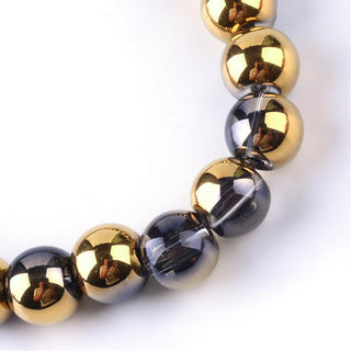 Glass Beads (Half Plated Golden)  10 mm rounds.  (approx 80 beads per 29" strand)