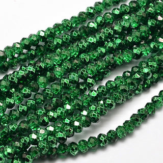 Faceted Rondelle Glass Beads.  Green on Green,  (See Drop Down for Size Options)