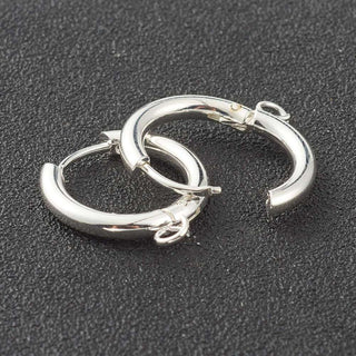 201 Stainless Steel Huggie Hoop Earring Findings, with Loop and 316 Surgical Stainless Steel Pin, Silver Color, (Packed per pair) *See Drop Down for Size Options