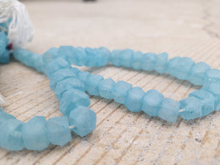 Indonesian  Recycled Glass 'Bolt' Beads. *soft blue  (Faceted). APPRPX 10 X 8mm.   *45 beads
