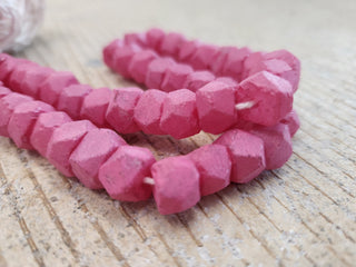 Indonesian  Recycled Glass 'Bolt' Beads. *Pink  (Faceted). APPRPX 10 X 8mm.   *45 beads