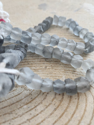 Indonesian  Recycled Glass 'Bolt' Beads. *Grey  (Faceted). APPRPX 10 X 8mm.   *45 beads