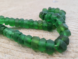Indonesian  Recycled Glass 'Bolt' Beads. *Green  (Faceted). APPRPX 10 X 8mm.   *45 beads