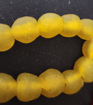 African Recycled Glass Round Beads (Bodum) (Yellow) *10 Beads  *Approx 10- 11mm.