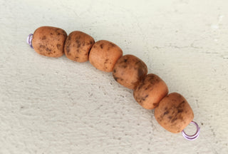 African Sand Cast Rolled  Barrell Beads(6 Beads)  approx 12 x 13mm *Speckled Peachy Orange